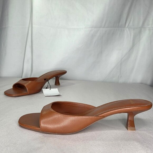 NWT MANGO Women's Kitten Heel Sandals Leather - Picture 1 of 7